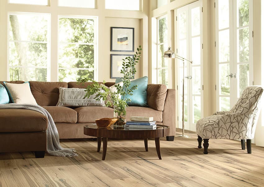 Reflections white oak hardwood flooring in the living room