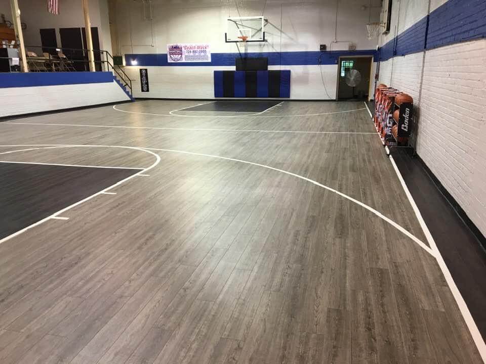 Luxury vinyl flooring in a gymnasium