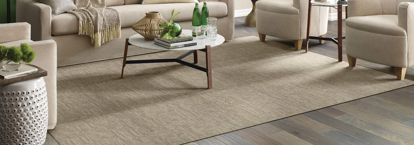 A beautiful living room with a rectangular area rug